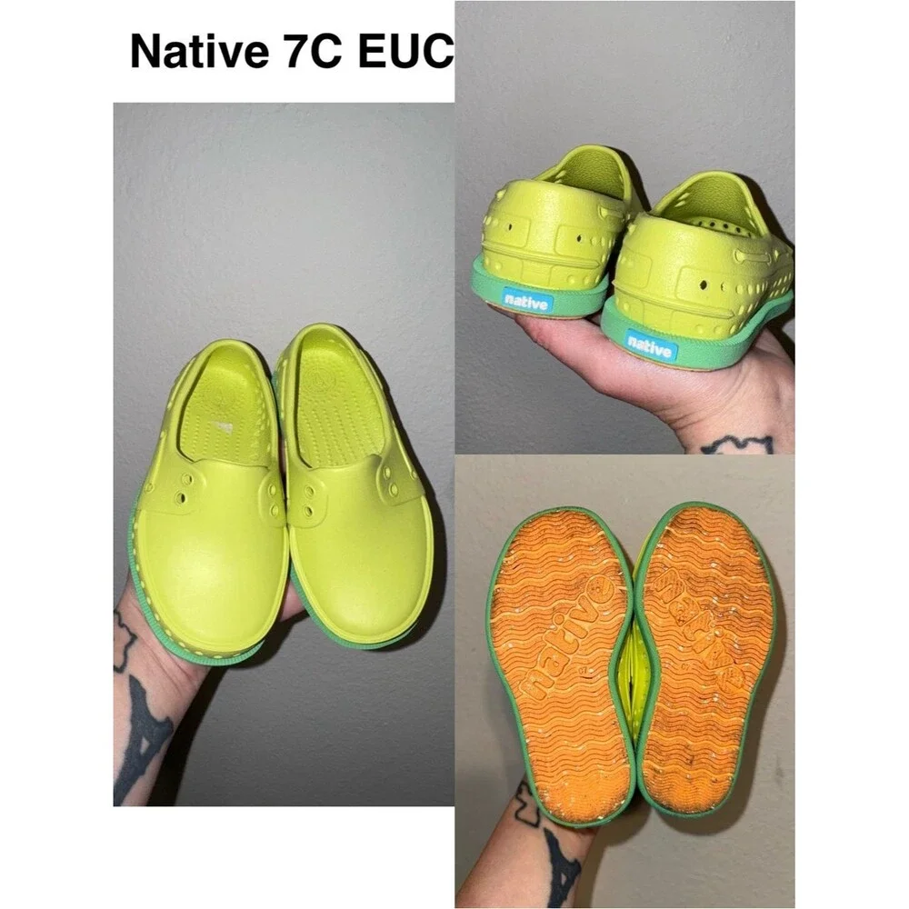 Native Kids Slip-On Water Shoes in Lime Green with Teal Trim